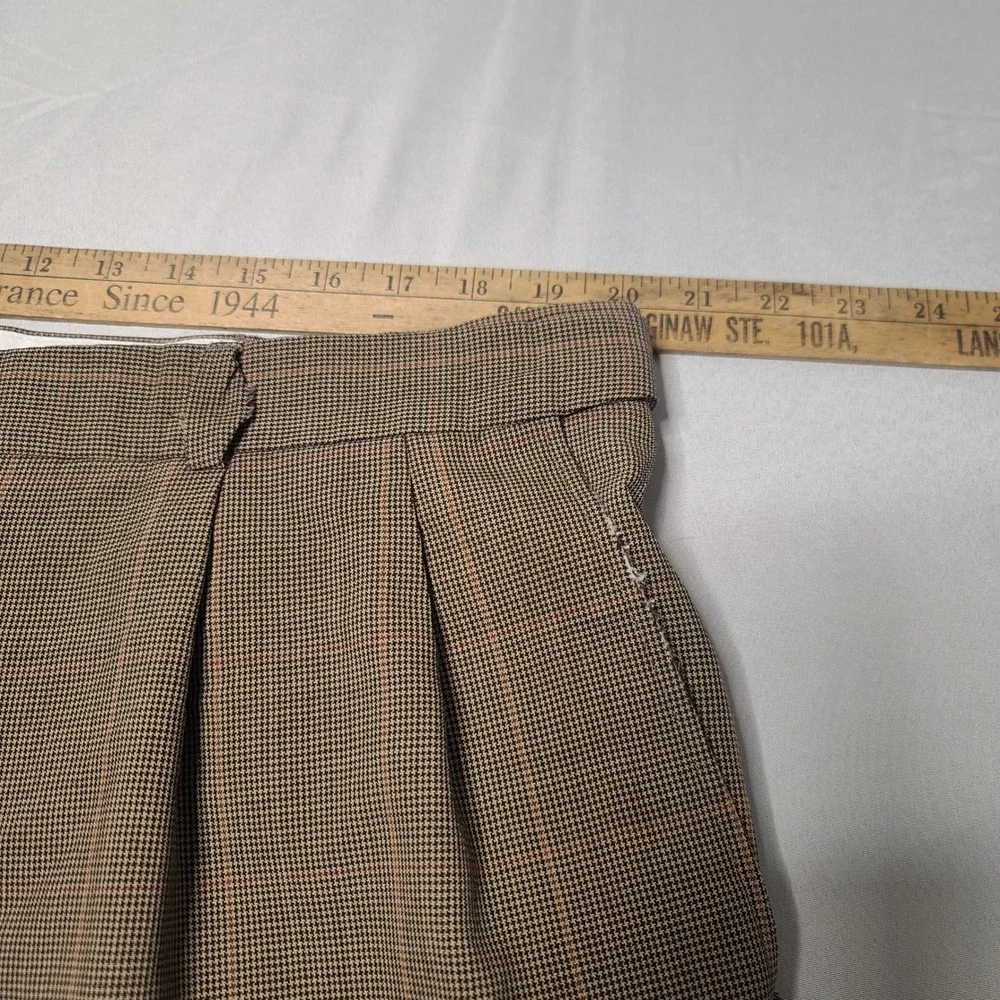 Lands End Dress Pants Mens 40 Brown Houndstooth Wool Pleated Traditional Fit‎